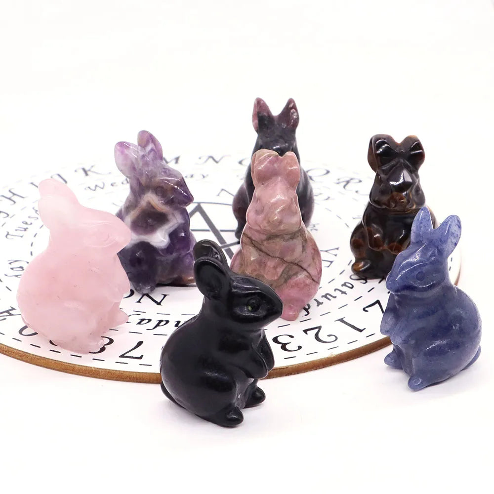 1.5" Elf Rabbit Natural Crystal Amethyst Quartz Agate Bunny Animal Craft Figurines Stone Carving Healing Reiki Home Decor Gift