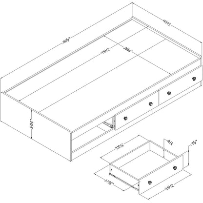 Twin size White Wood Platform Bed Daybed with Storage Drawers