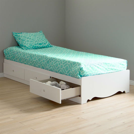 Twin size White Wood Platform Day Bed with Storage Drawers