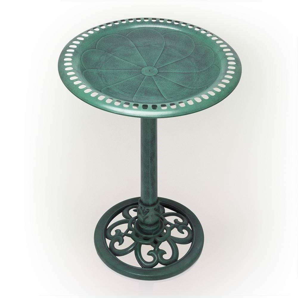 Outdoor Garden Bird Bath Bowl with Stand in Green Bronze Finish