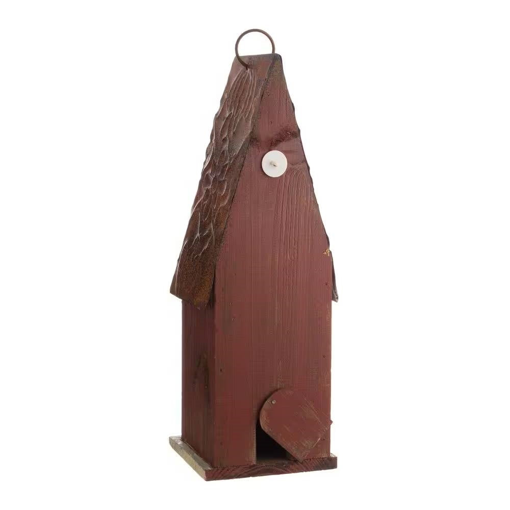 Outdoor Garden Rustic Brown Solid Wood and Iron Bird House