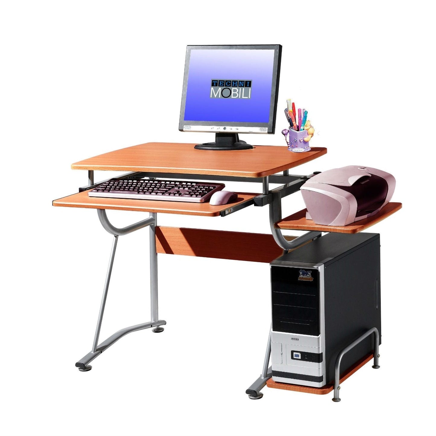 Compact Contemporary Computer Desk in Light Cherry Finish