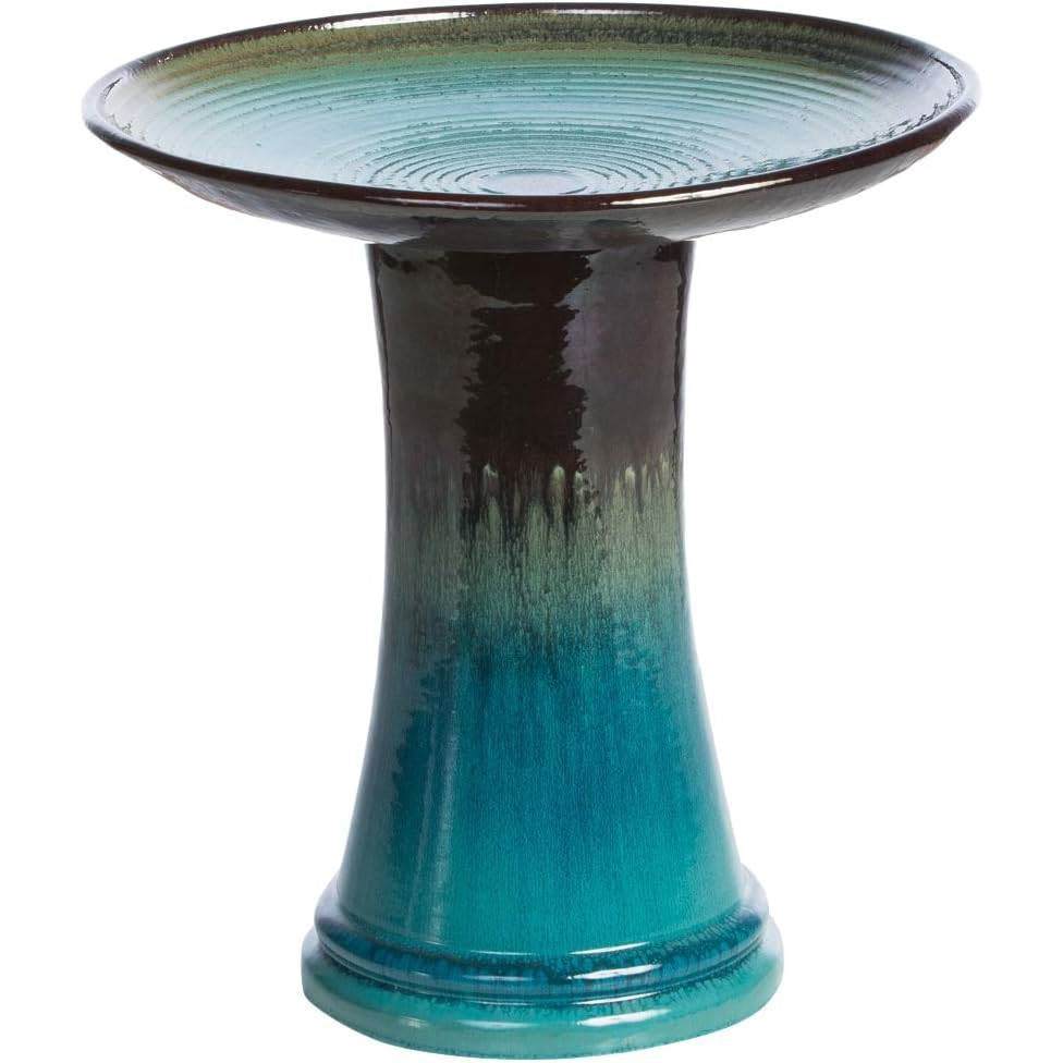 Outdoor Garden Multi-Shade Blue Ceramic Birdbath