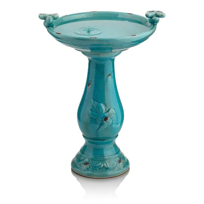 Outdoor Turquoise Blue Ceramic Birdbath