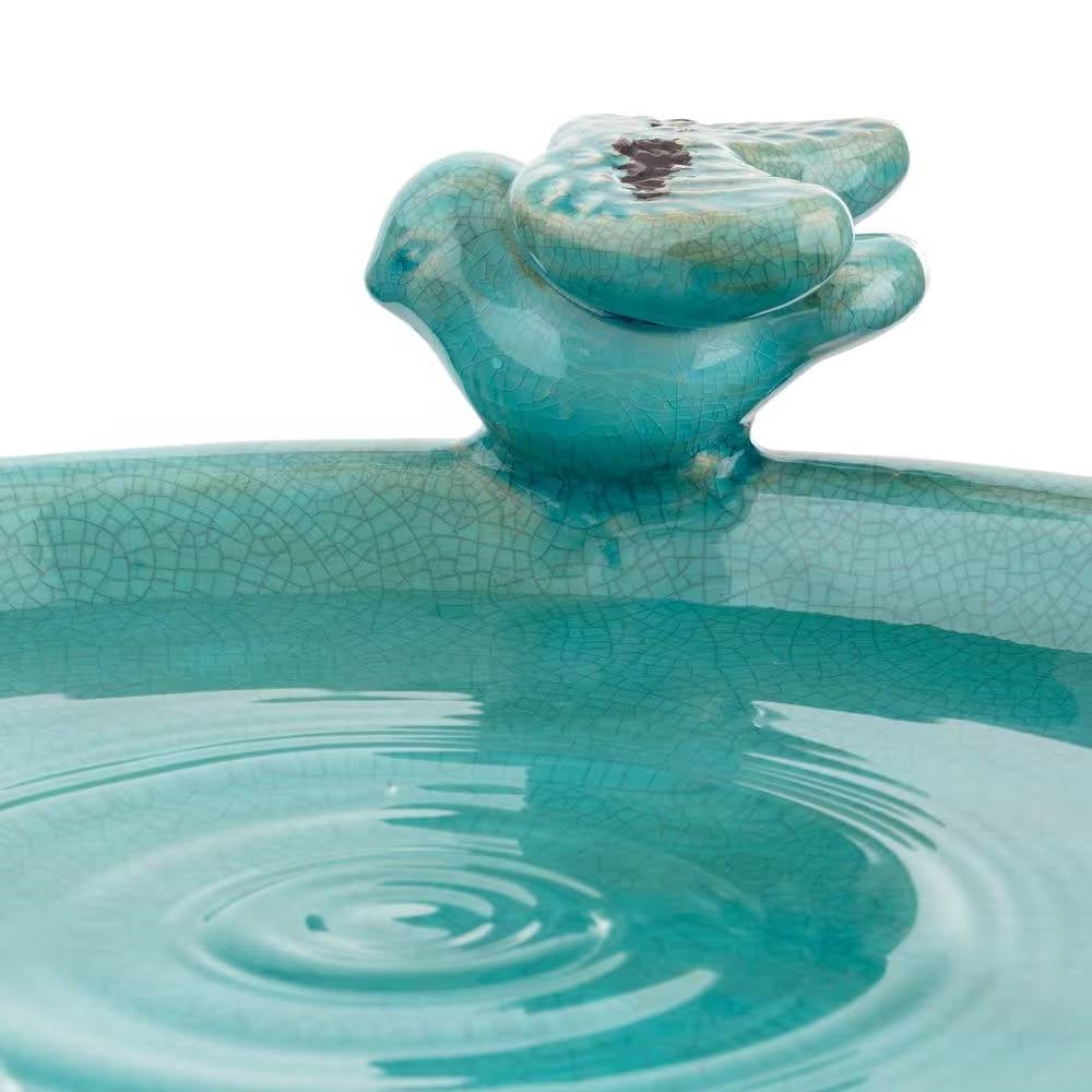 Outdoor Turquoise Blue Ceramic Birdbath