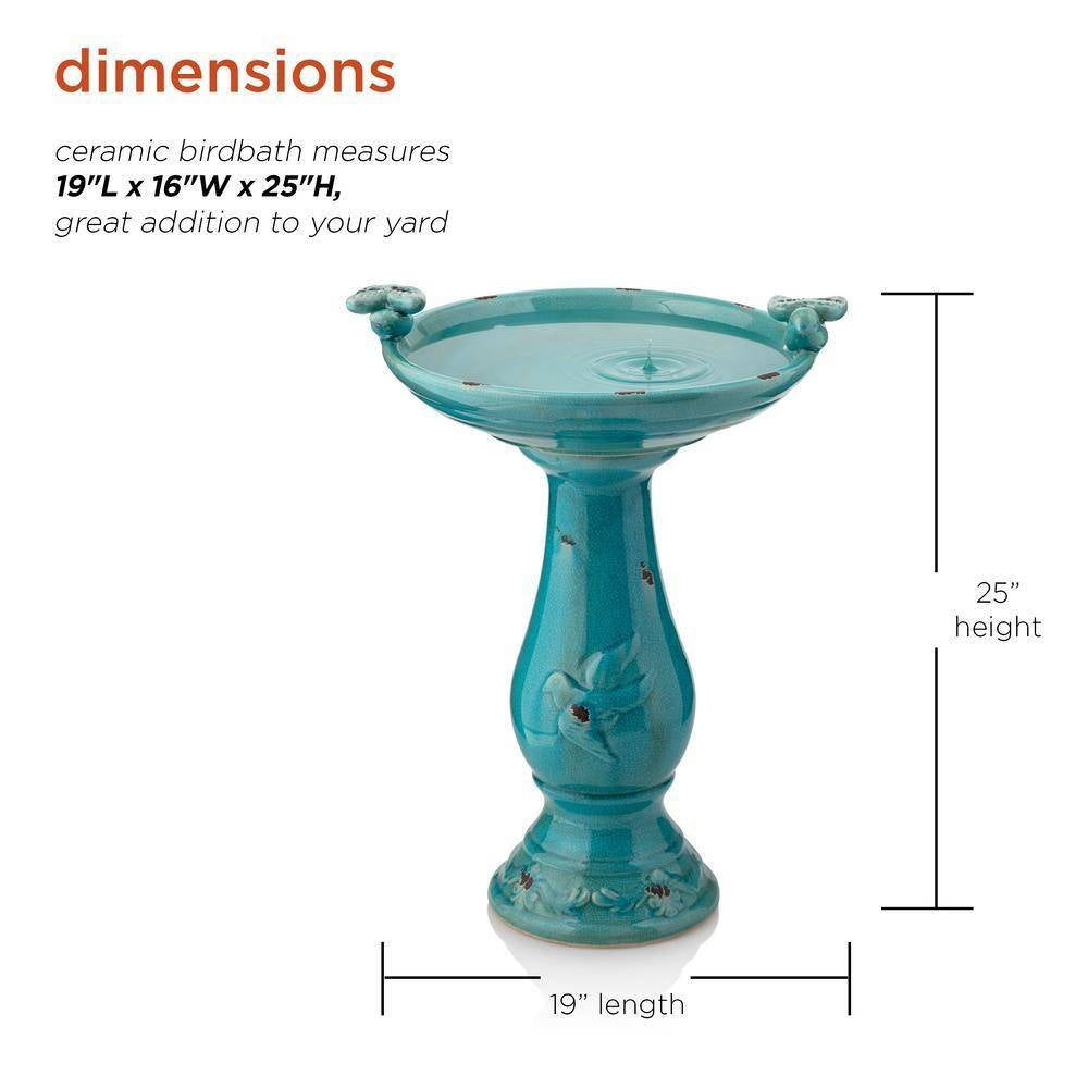 Outdoor Turquoise Blue Ceramic Birdbath