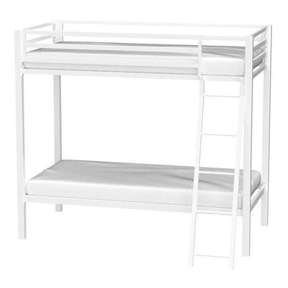 Twin over Twin Modern Metal Bunk Bed Frame in White with Ladder