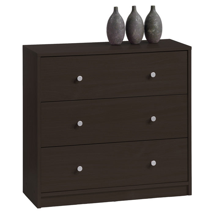 Modern 3-Drawer Chest Bedroom Bureau in Dark Brown Wood Finish