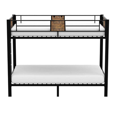 Twin over Twin Heavy Duty Metal Bunk Bed in Black with Side Ladder