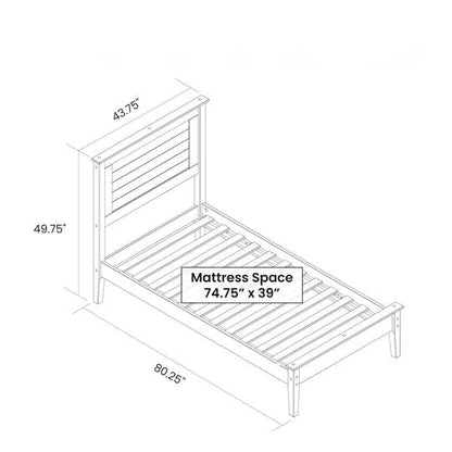 Twin Size Coastal Dorm Farmhouse Solid Pine Wood Platform Bed in Rustic Grey