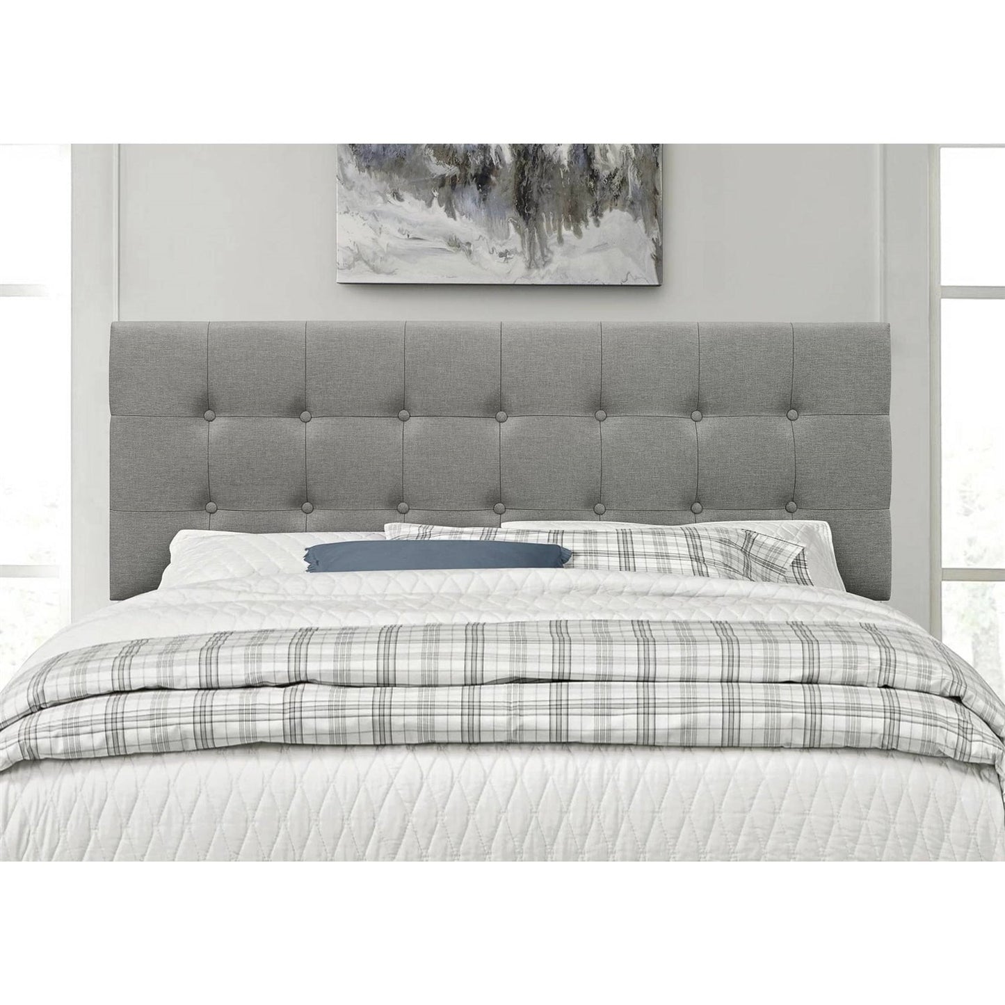 Twin size Contemporary Button-Tufted Headboard in Grey Upholstered Fabric