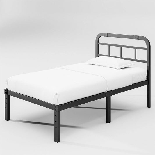 Twin Size Heavy Duty Black Metal Platform Bed Frame with Headboard