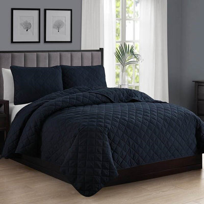 Twin/Twin XL 2-Piece Navy Blue Polyester Microfiber Reversible Diamond Quilt Set