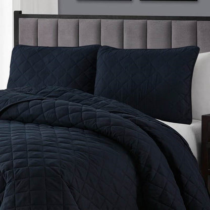 Twin/Twin XL 2-Piece Navy Blue Polyester Microfiber Reversible Diamond Quilt Set