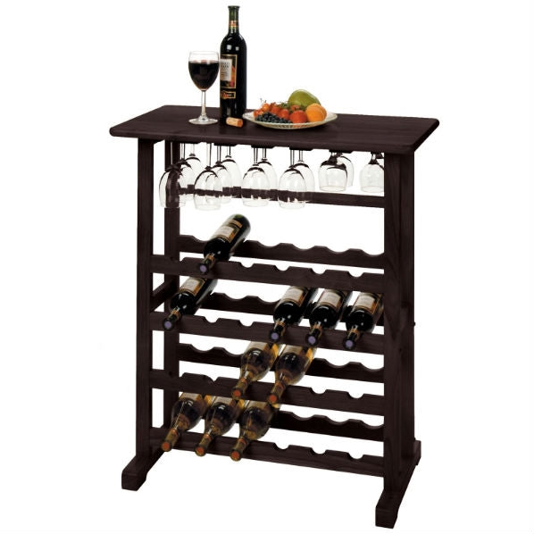 Floor-Standing Dark Espresso Brown 24-Bottle Wine Rack