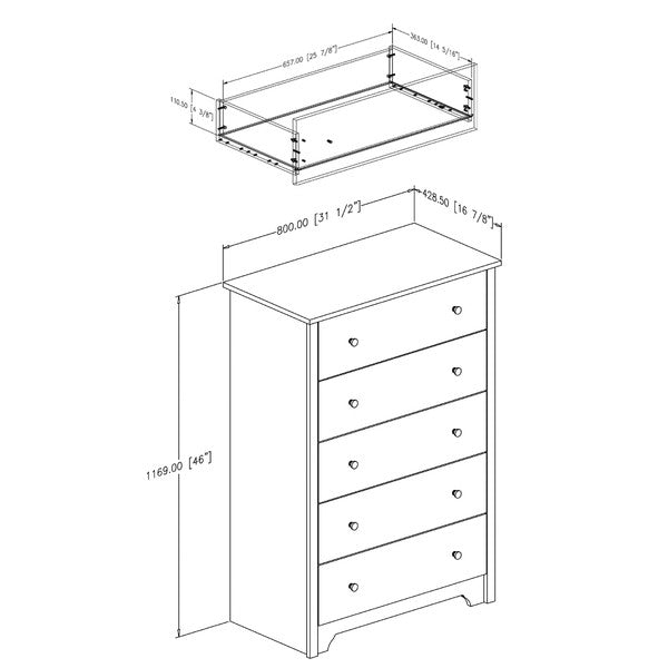 Dark Brown Chocolate Wood Finish 5-Drawer Bedroom Chest of Drawers