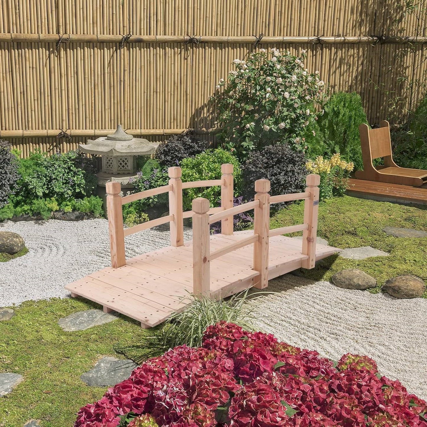 Outdoor Solid Wood 5-Ft Garden Bridge in Natural Wood Finish