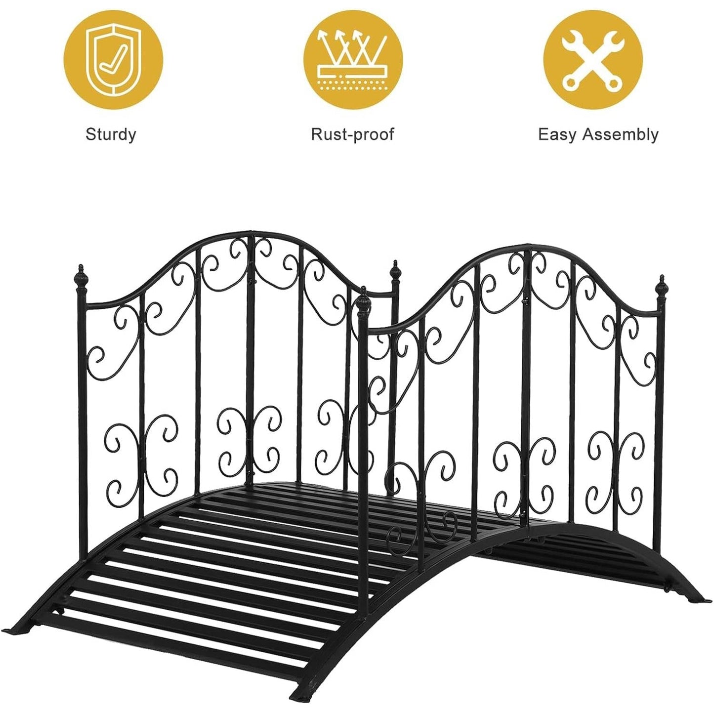 Sturdy Outdoor Rust-Proof 4-Foot Black Metal Arch Garden Bridge