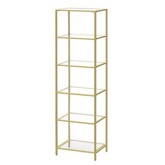 Narrow Glass Shelf Bookcase Bedroom Living Office Bath Storage Unit in Gold