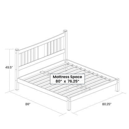 King Farmhouse Style Solid Wood Platform Bed Frame with Headboard in Walnut