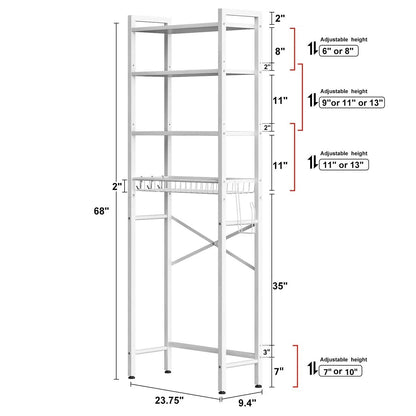 White Over the Toilet Storage Freestanding Industrial Metal Wood Shelving Unit
