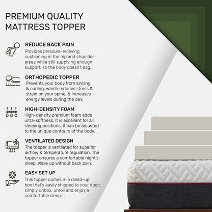 Queen 2-inch Thick Plush High Density Foam Mattress Topper Pad - Medium Firm