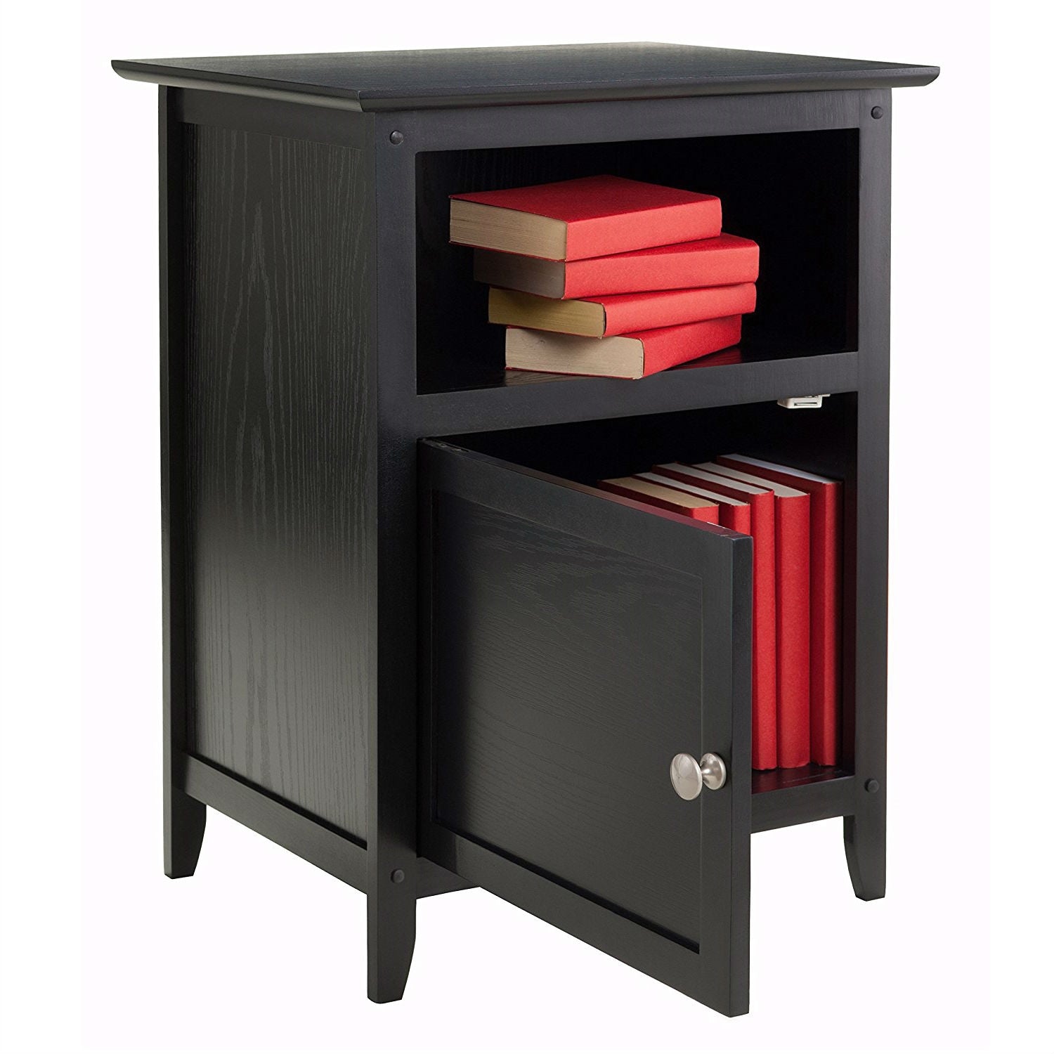 Black Shaker Style End Table Nighstand with Shelf