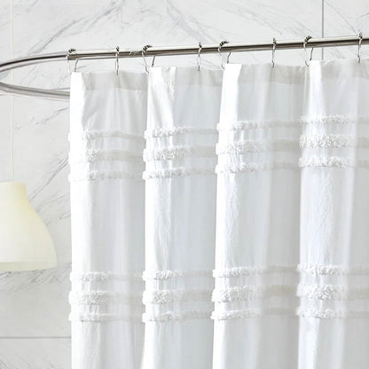 72-inch White Cotton Chenille Stripe Shower Curtain - Machine Washable