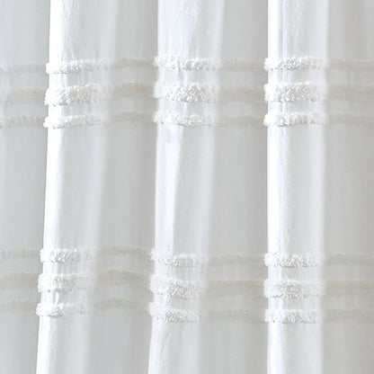 72-inch White Cotton Chenille Stripe Shower Curtain - Machine Washable