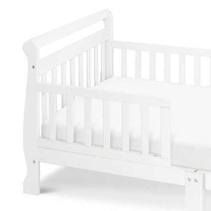 White Wooden Modern Toddler Sleigh Bed with Slatted Guard Rails