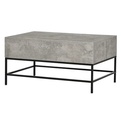 Modern Grey Lift Top Coffee Table w/ Hidden Storage Black Metal Legs