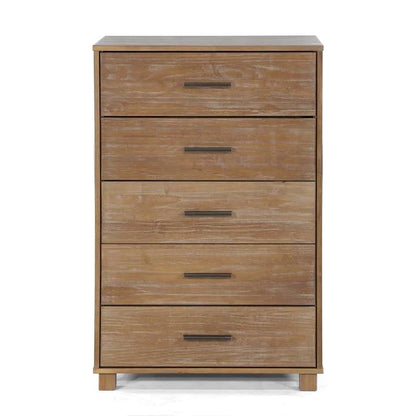 Modern Farmhouse Solid Wood 5 Drawer Bedroom Chest in Pine Finish