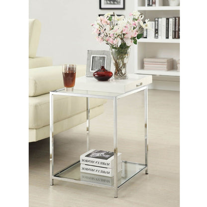 Modern Classic Metal End Table with White Removable Tray