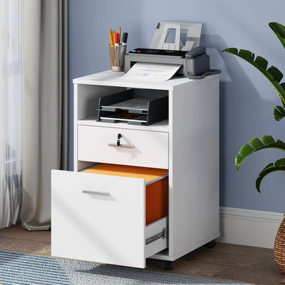 White Rolling 2-Drawer Mobile File Cabinet Printer Stand Office Cart on Wheels