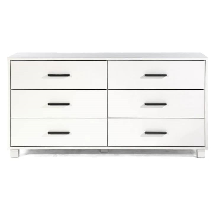 Modern Farmhouse Solid Wood 6 Drawer Double Dresser in White Finish