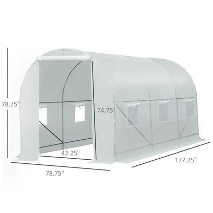 14.7 Ft x 6.5 Ft Outdoor Greenhouse w/ Heavy Duty Steel Frame and White PE Cover