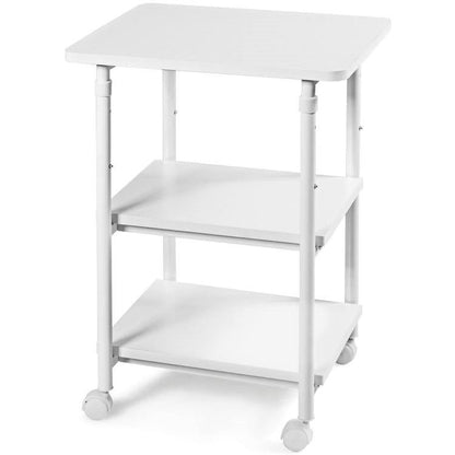 White Multifunction Adjustable Height 3-tier Printer Stand on Wheels