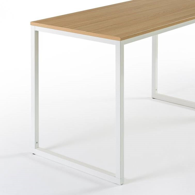 Modern Home Office Desk with White Metal Frame and Wood Table Top