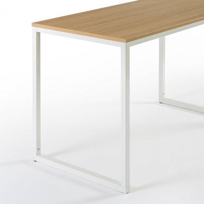 Modern Home Office Desk with White Metal Frame and Wood Table Top