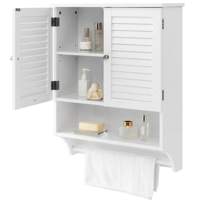 White Wall-Mounted Bathroom Storage Medicine Cabinet with Louver Doors