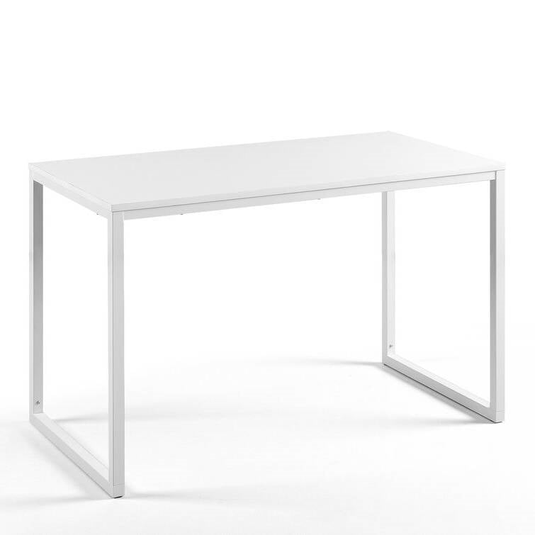 Modern Home Office Desk with White Metal Frame and Wood Top