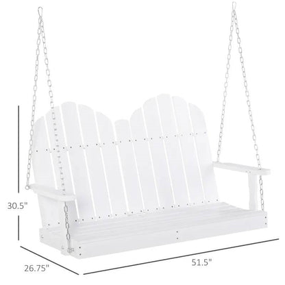 White Solid Wood 2-Seater Hanging Patio Porch Swing