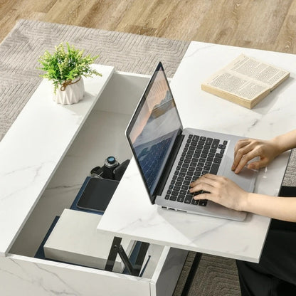 Modern White Lift Top Coffee Table w/ Hidden Storage Black Metal Legs