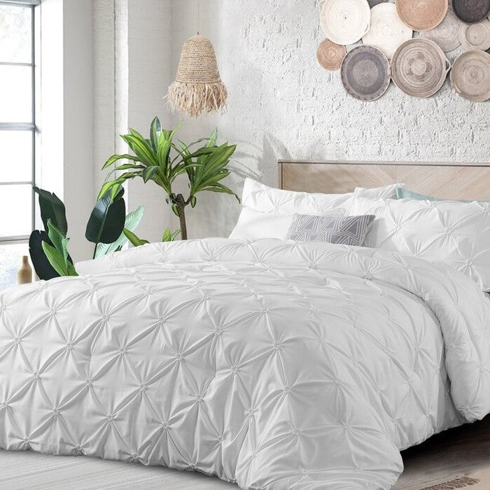 Twin Size All Season Pleated Hypoallergenic Microfiber Reversible 2 Piece Comforter Set in White