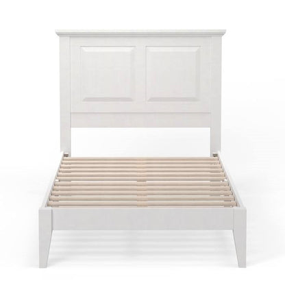 Twin Traditional Solid Oak Wooden Platform Bed Frame with Headboard in White