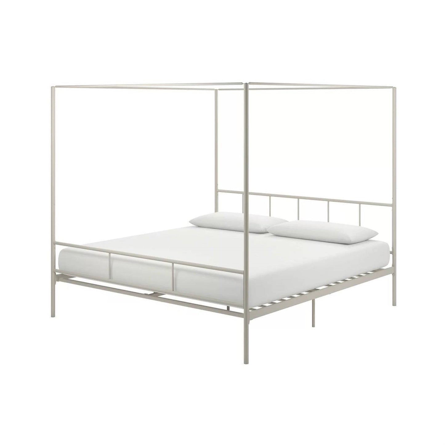King size Modern Metal Canopy Bed Frame with Headboard and Footboard in White