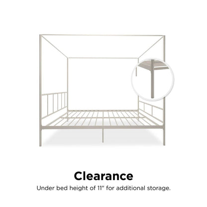 King size Modern Metal Canopy Bed Frame with Headboard and Footboard in White