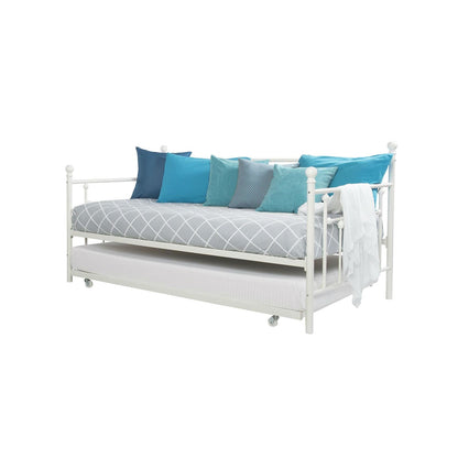 Twin size White Metal DayBed with Roll-out Trundle Bed