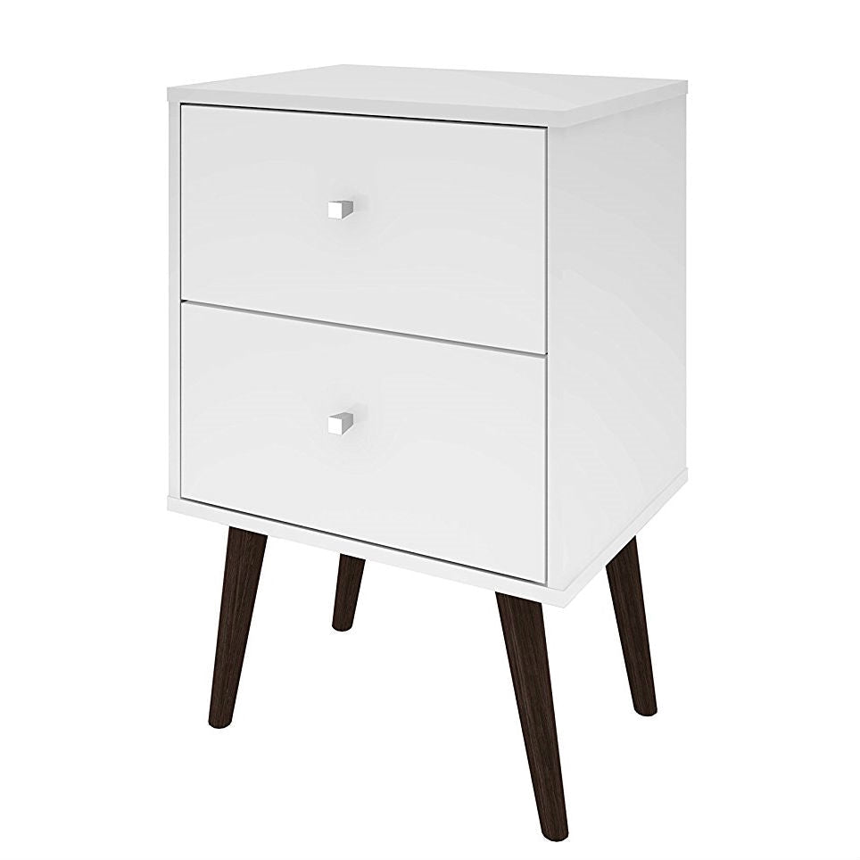 White Modern Mid-Century Style 2-Drawer Side Table Nightstand