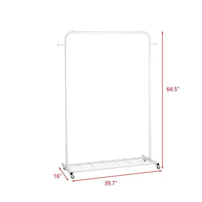 White Modern Garment Rack Clothes Hanging Rod with Lockable Wheels